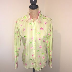 Lilly Pulitzer fitted striped long sleeve button down shirt sz 6‎ green & pink